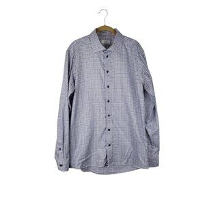 Eton Button Up Shirt Contemporary Fit Cotton Twill Blue White Check Size 17.5